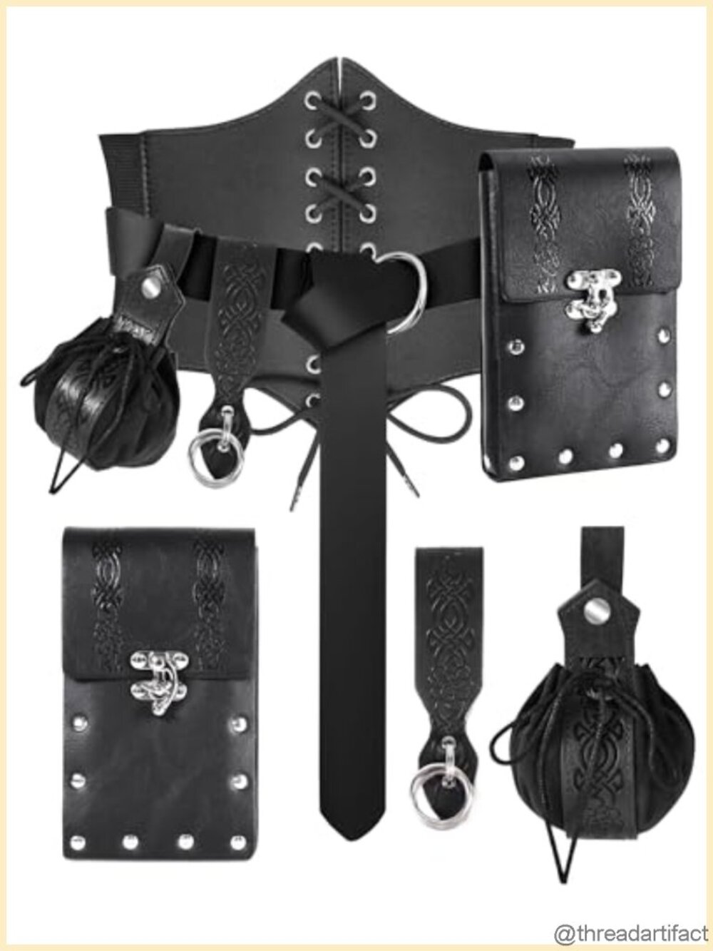 Renaissance Corset Belt Set Faux Leather PU Medieval Costume Accessories Women